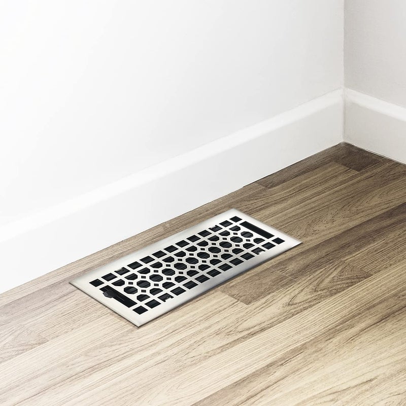 Empire Register Co، أغطية فتحات تهوية مزخرفة - 4 × 12 بوصة، تصميم على شكل قرص العسل، لمسة نهائية من النيكل المصقول، سجل أرضيات عالي التحمل قابل للمشي، مخمد معدني مرفق - Image 5